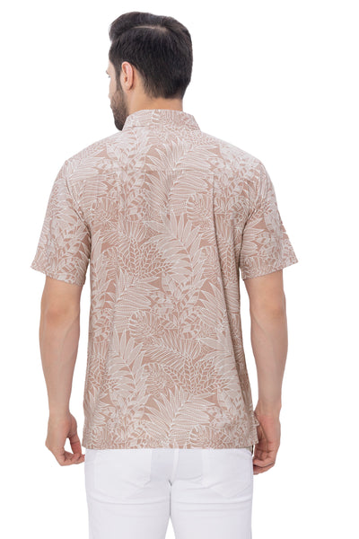 HAPPY BAY Mens Hawaiian Shirts White Allover Leafs P00366