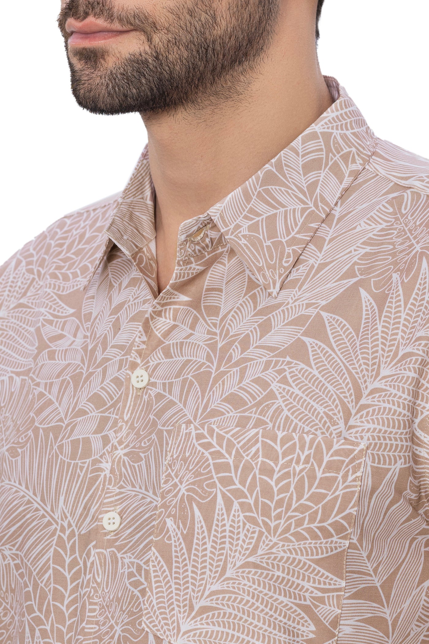 HAPPY BAY Mens Hawaiian Shirts White Allover Leafs P00366