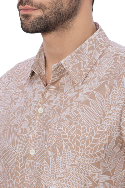 HAPPY BAY Mens Hawaiian Shirts White Allover Leafs P00366