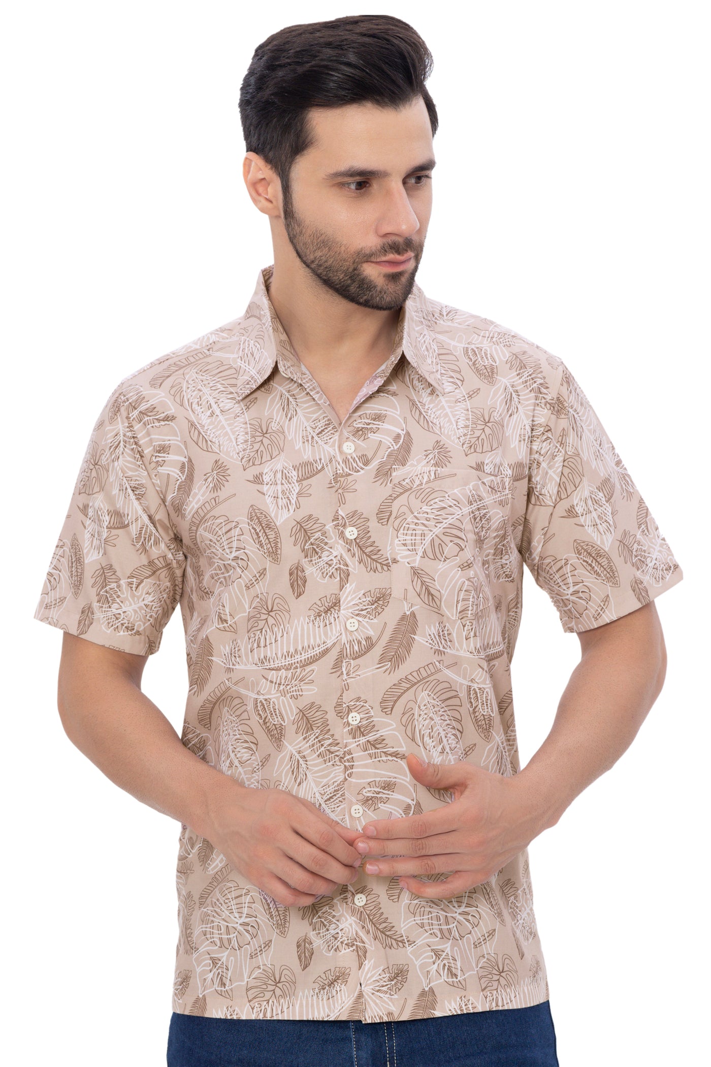 HAPPY BAY Mens Hawaiian Shirts Brown Leafs P00368