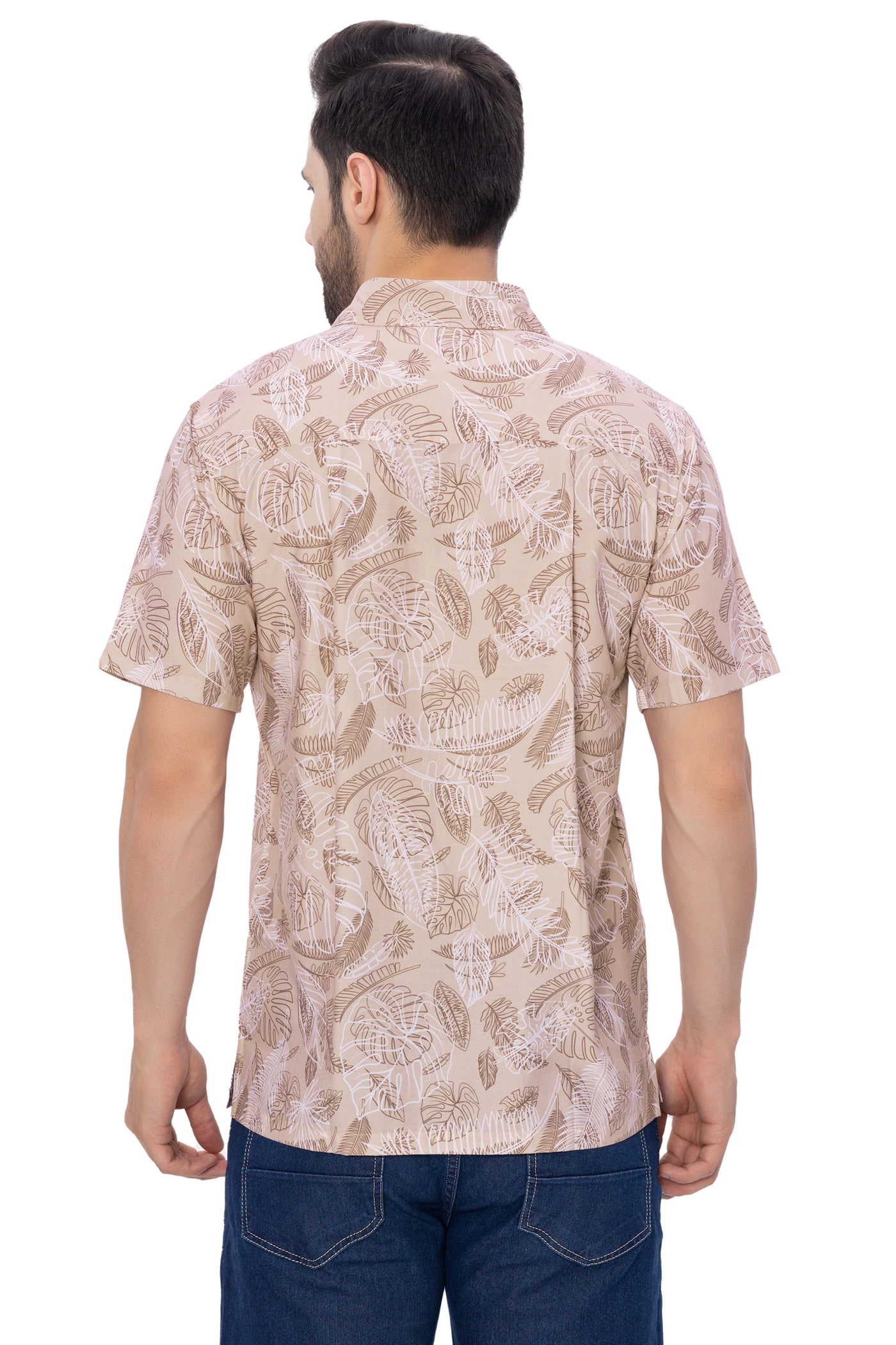 HAPPY BAY Mens Hawaiian Shirts Brown Leafs P00368