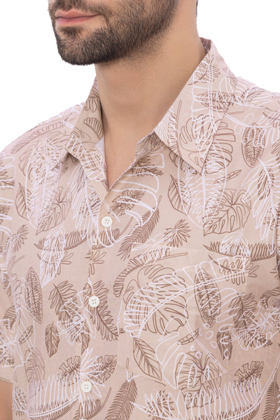 HAPPY BAY Mens Hawaiian Shirts Brown Leafs P00368