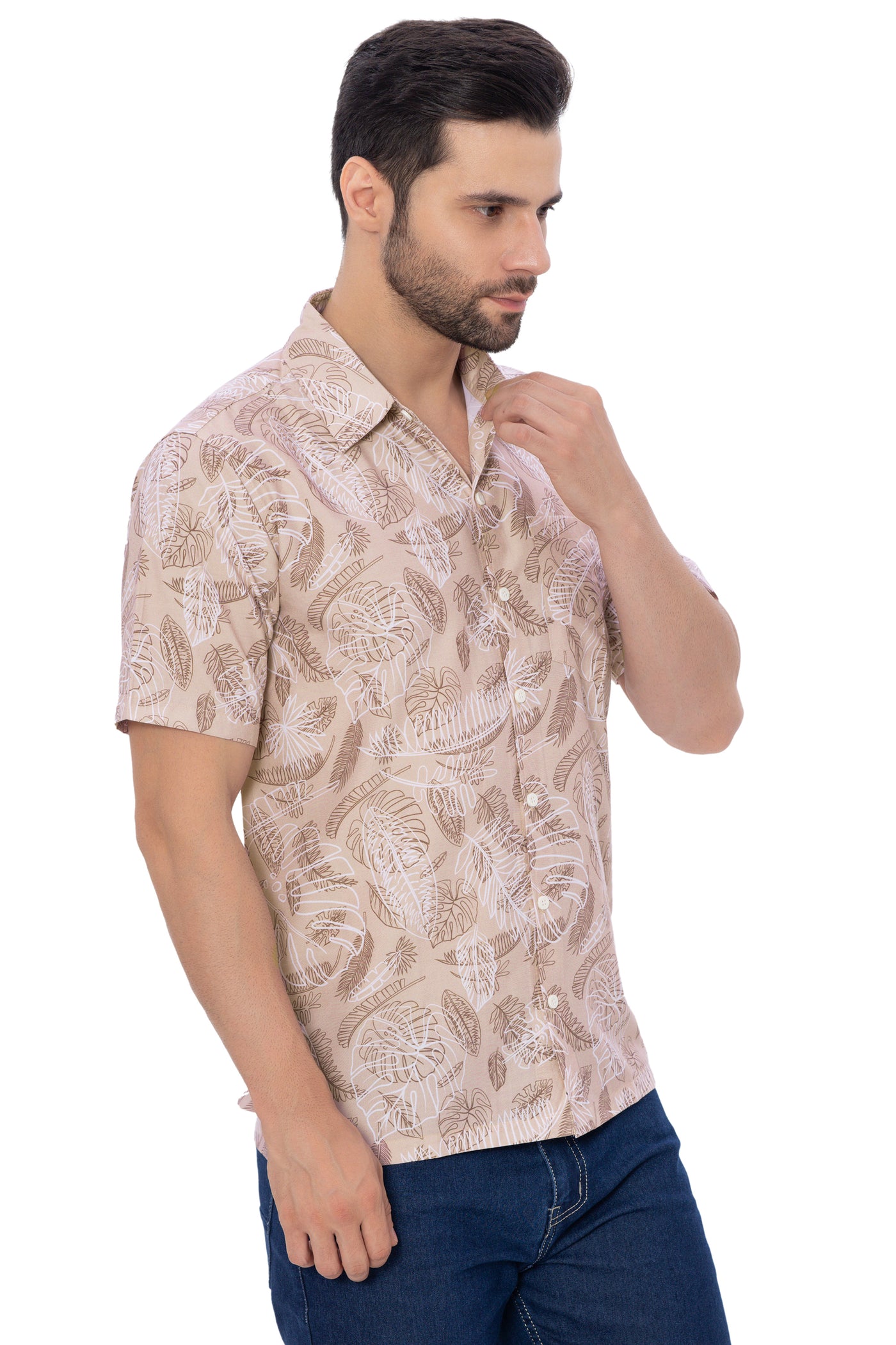 HAPPY BAY Mens Hawaiian Shirts Brown Leafs P00368