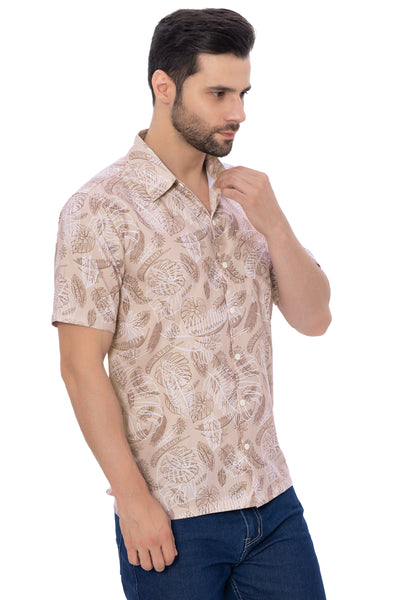 HAPPY BAY Mens Hawaiian Shirts Brown Leafs P00368