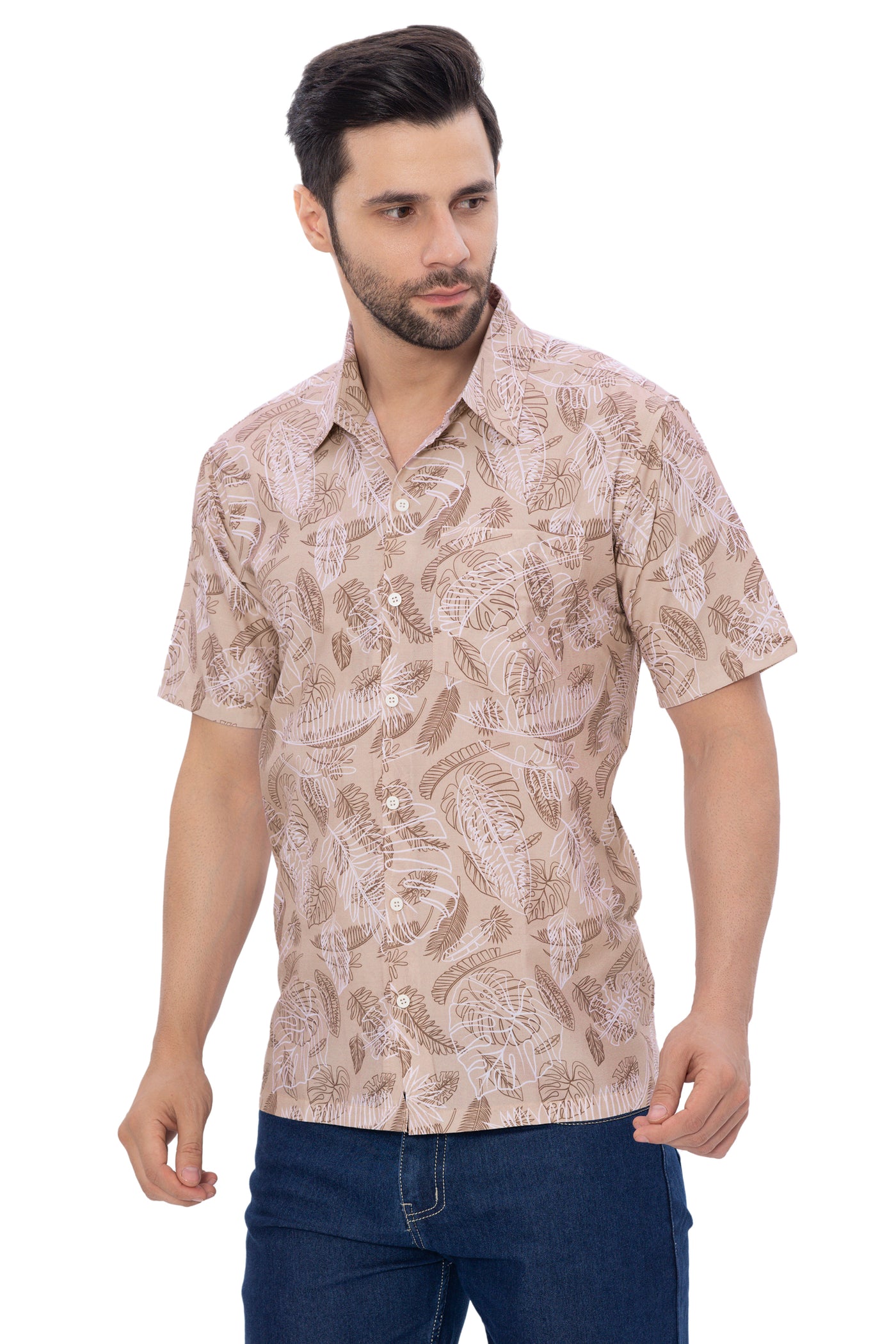 HAPPY BAY Mens Hawaiian Shirts Brown Leafs P00368