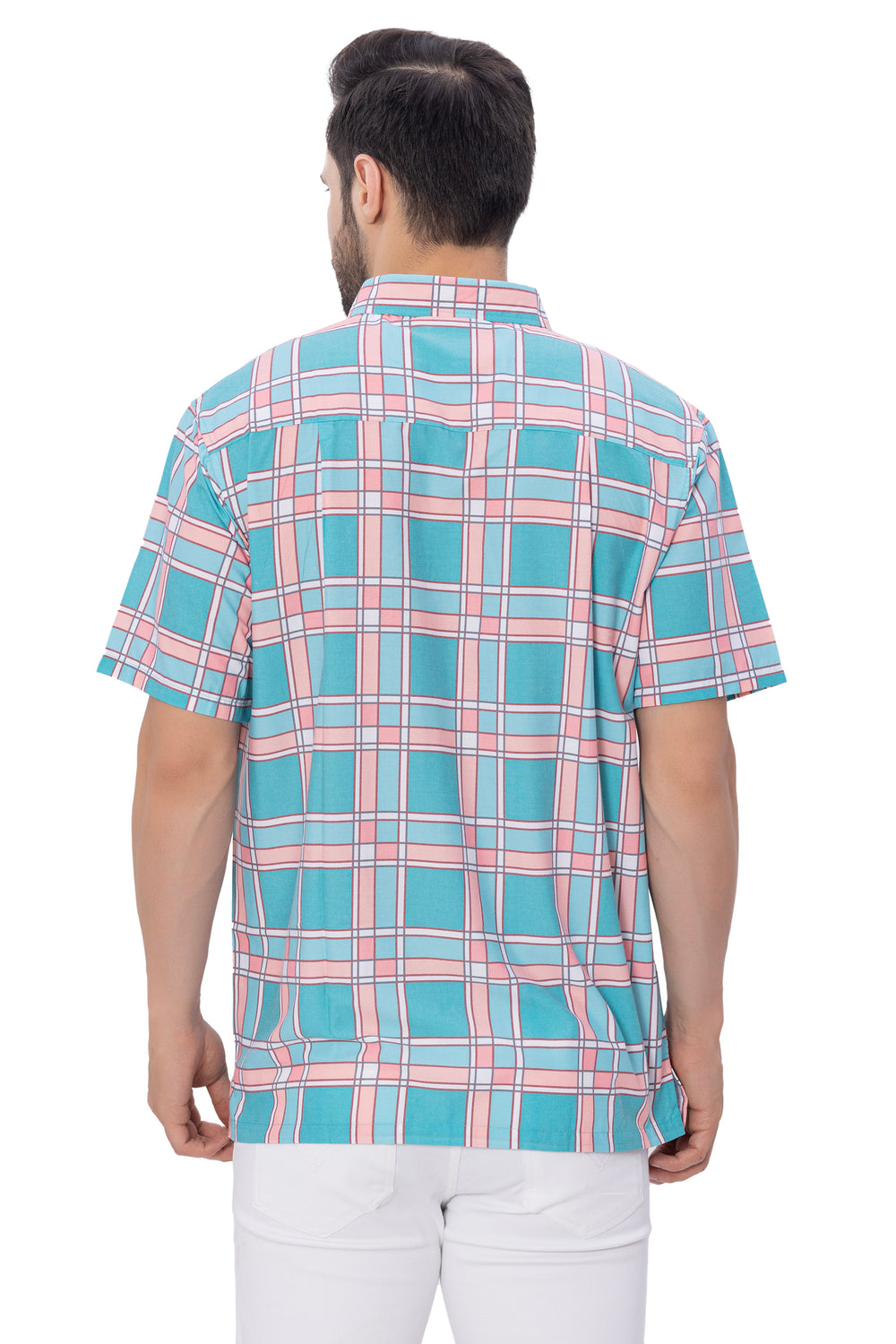 LA LEELA Men's Camp Collar Casual Shirt - Summer Short Sleeve Beach Button Down Classic Fit Resort Shirt M Light Blue P00370