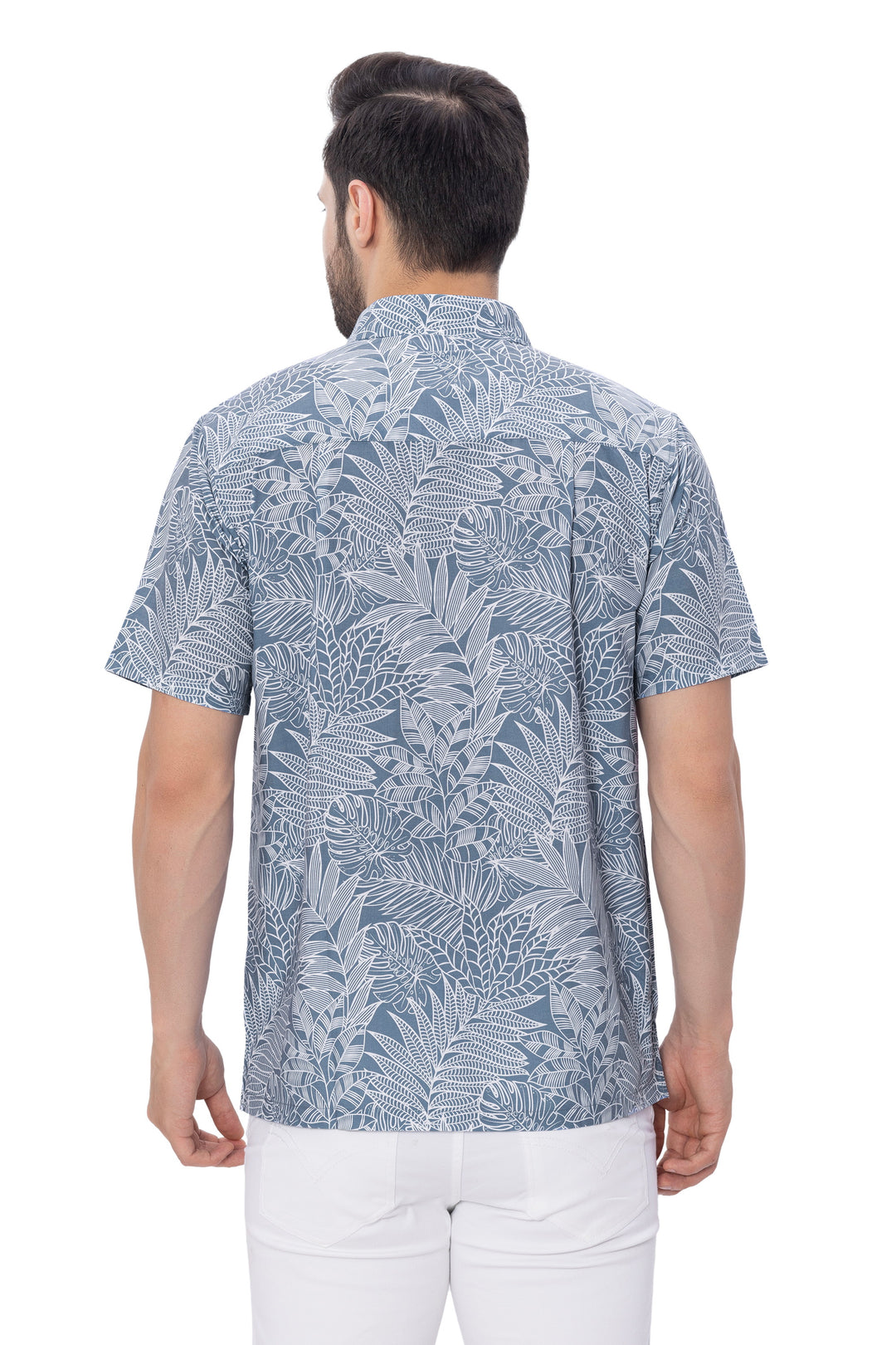 HAPPY BAY Mens Hawaiian Shirts White Tropical Leafs P00372