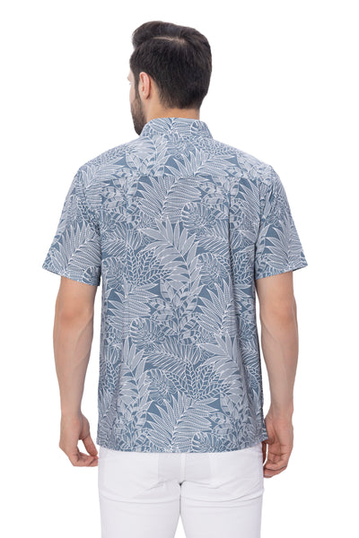 HAPPY BAY Mens Hawaiian Shirts White Tropical Leafs P00372