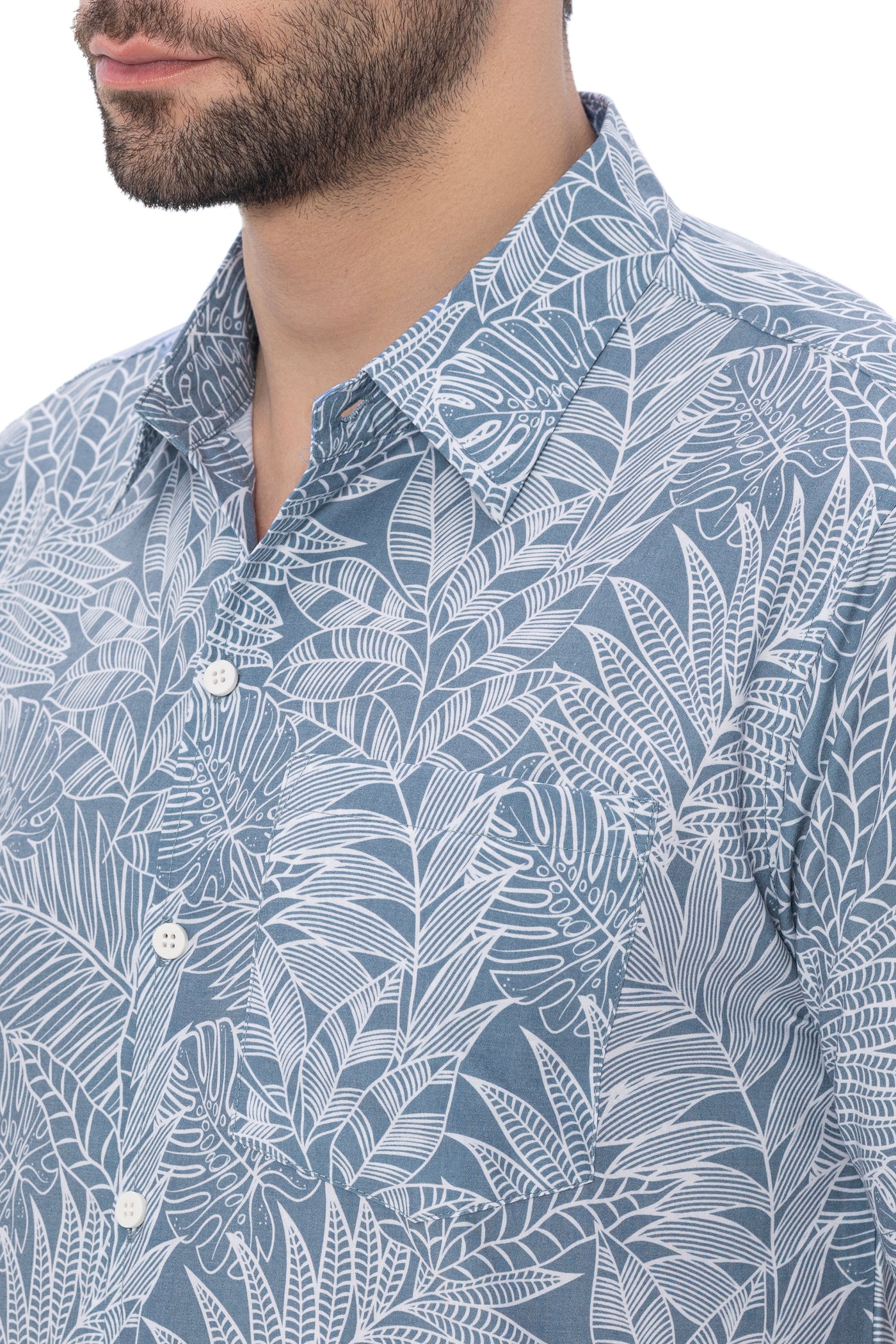 HAPPY BAY Mens Hawaiian Shirts White Tropical Leafs P00372
