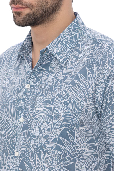 HAPPY BAY Mens Hawaiian Shirts White Tropical Leafs P00372