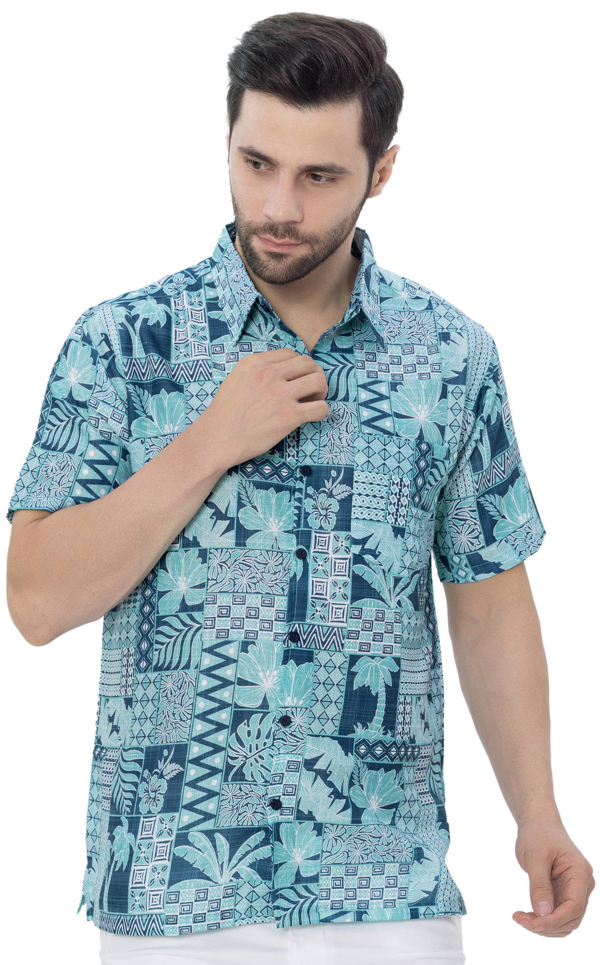 Men's Linen Effect Shirt “ Navy (P00390)