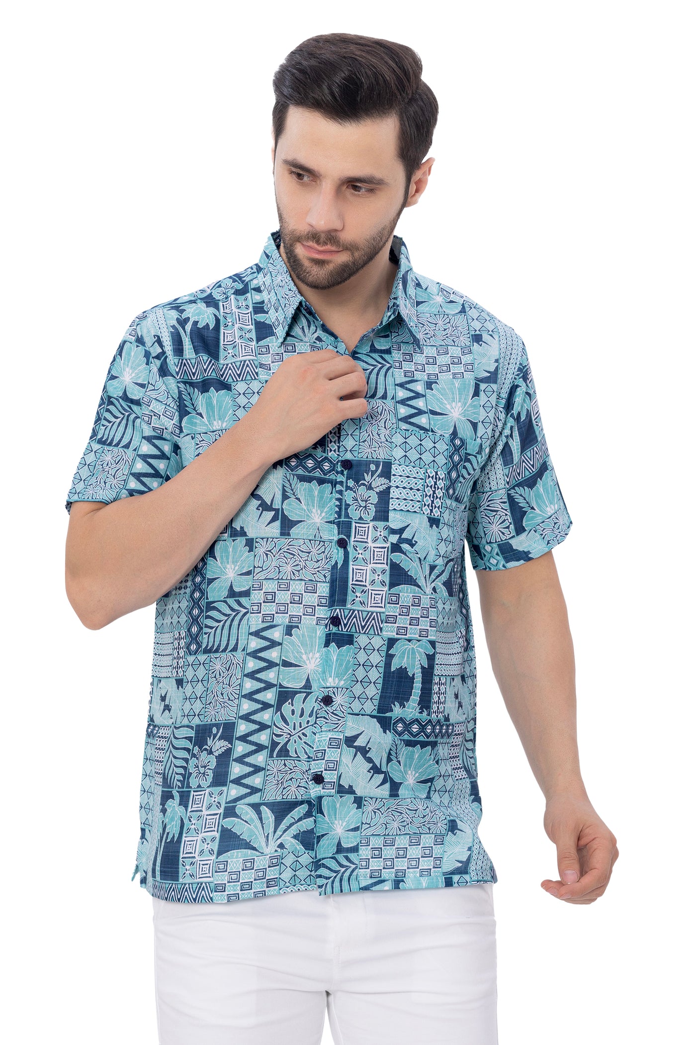 HAPPY BAY Mens Hawaiian Shirts Green Tropical P00390