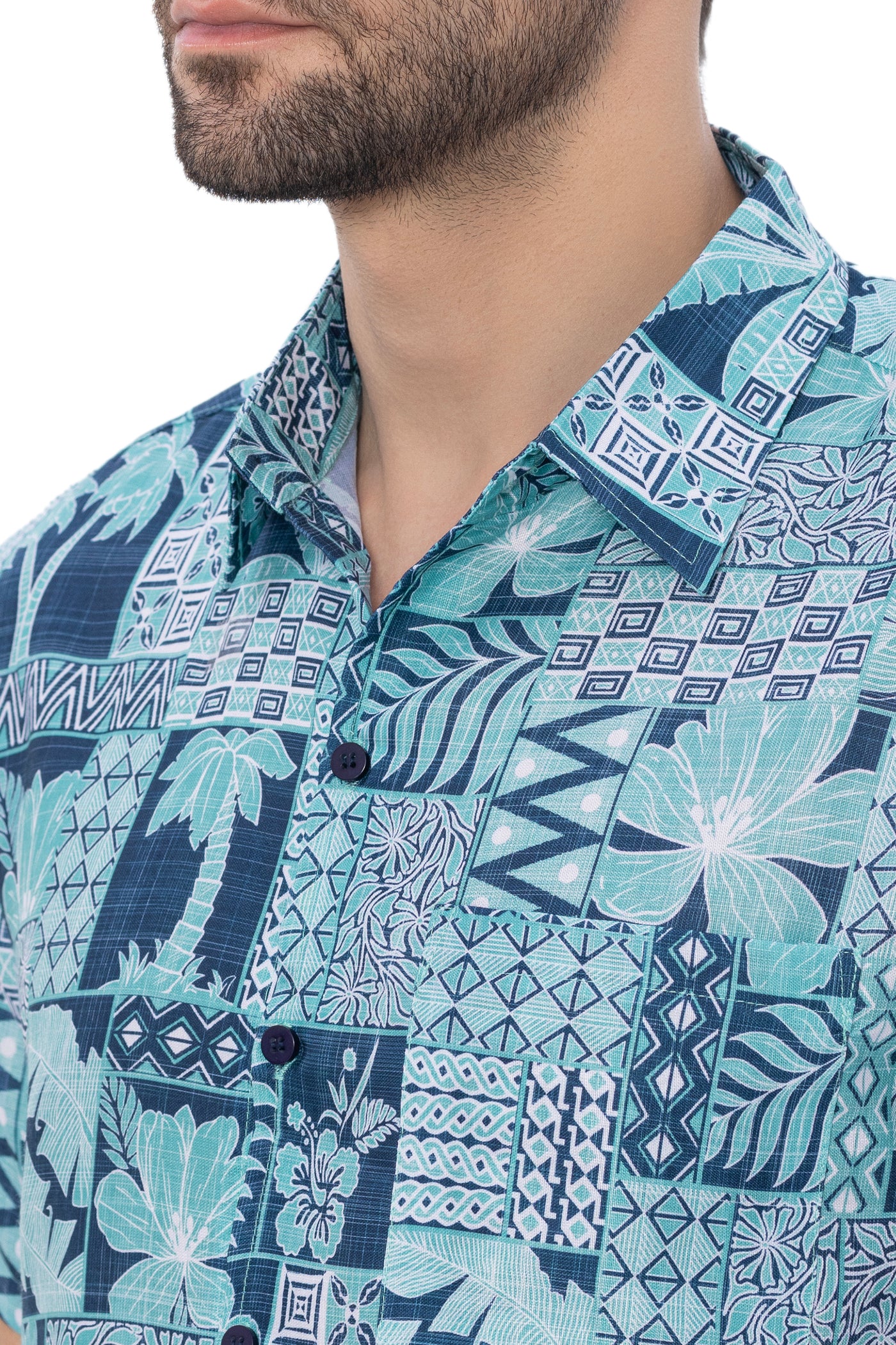 HAPPY BAY Mens Hawaiian Shirts Green Tropical P00390