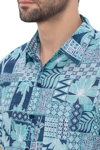 HAPPY BAY Mens Hawaiian Shirts Green Tropical P00390