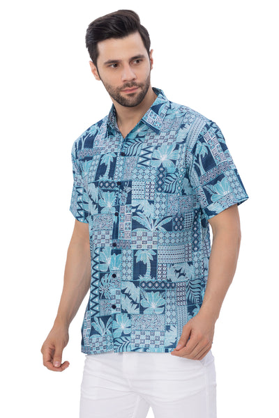 HAPPY BAY Mens Hawaiian Shirts Green Tropical P00390