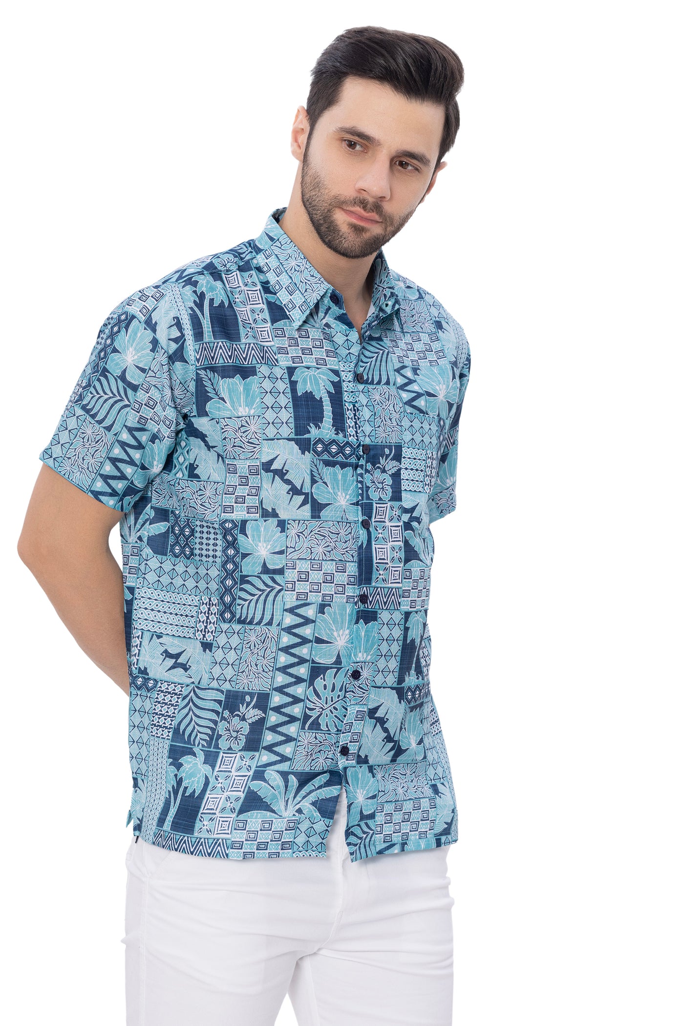 HAPPY BAY Mens Hawaiian Shirts Green Tropical P00390