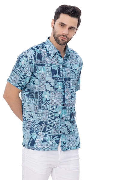 HAPPY BAY Mens Hawaiian Shirts Green Tropical P00390
