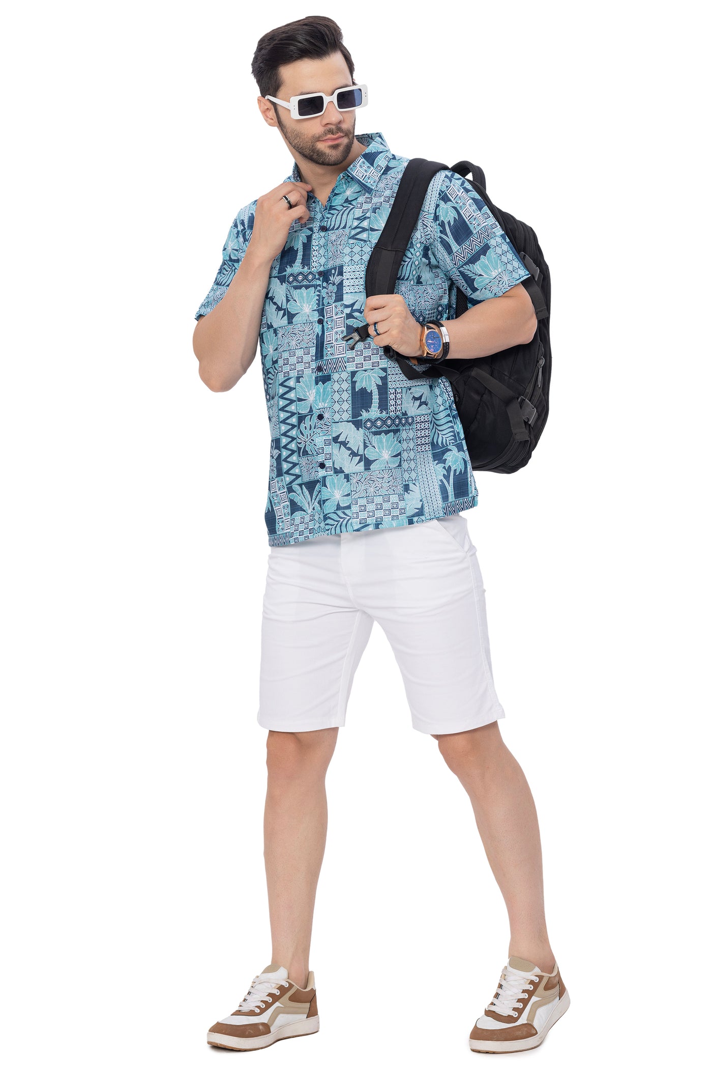 HAPPY BAY Mens Hawaiian Shirts Green Tropical P00390