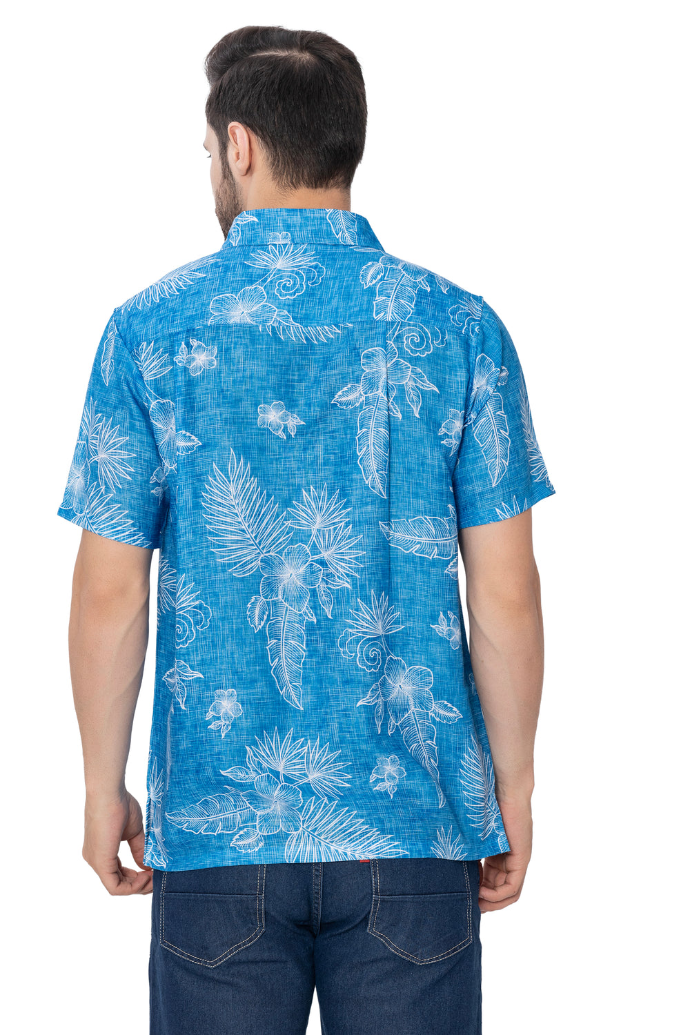 Happy Bay Men's Breathable Linen Beach Camp Collar Shirt Short Sleeve Blue P00394