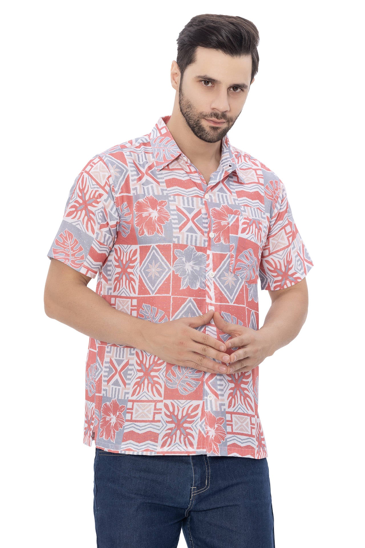 Men's Linen Effect Shirt “ Grey (P00397)