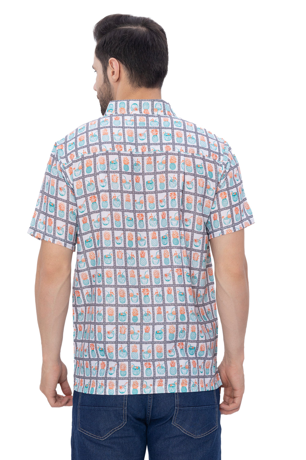 Happy Bay Men's Linen Blend Vacation Button Down Shirt Half Sleeve light-blue P00398