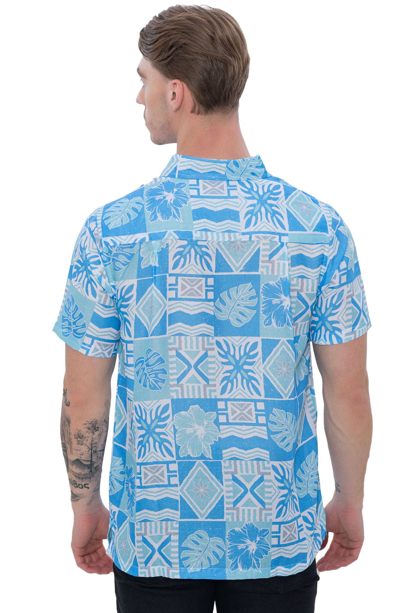 HAPPY BAY Mens Hawaiian Shirts Blue Tropical P00399