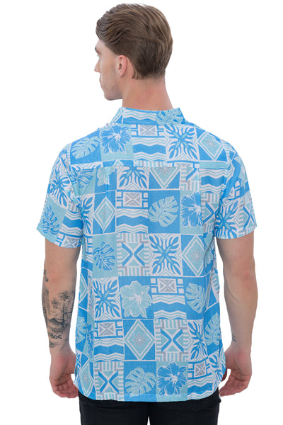 HAPPY BAY Mens Hawaiian Shirts Blue Tropical P00399