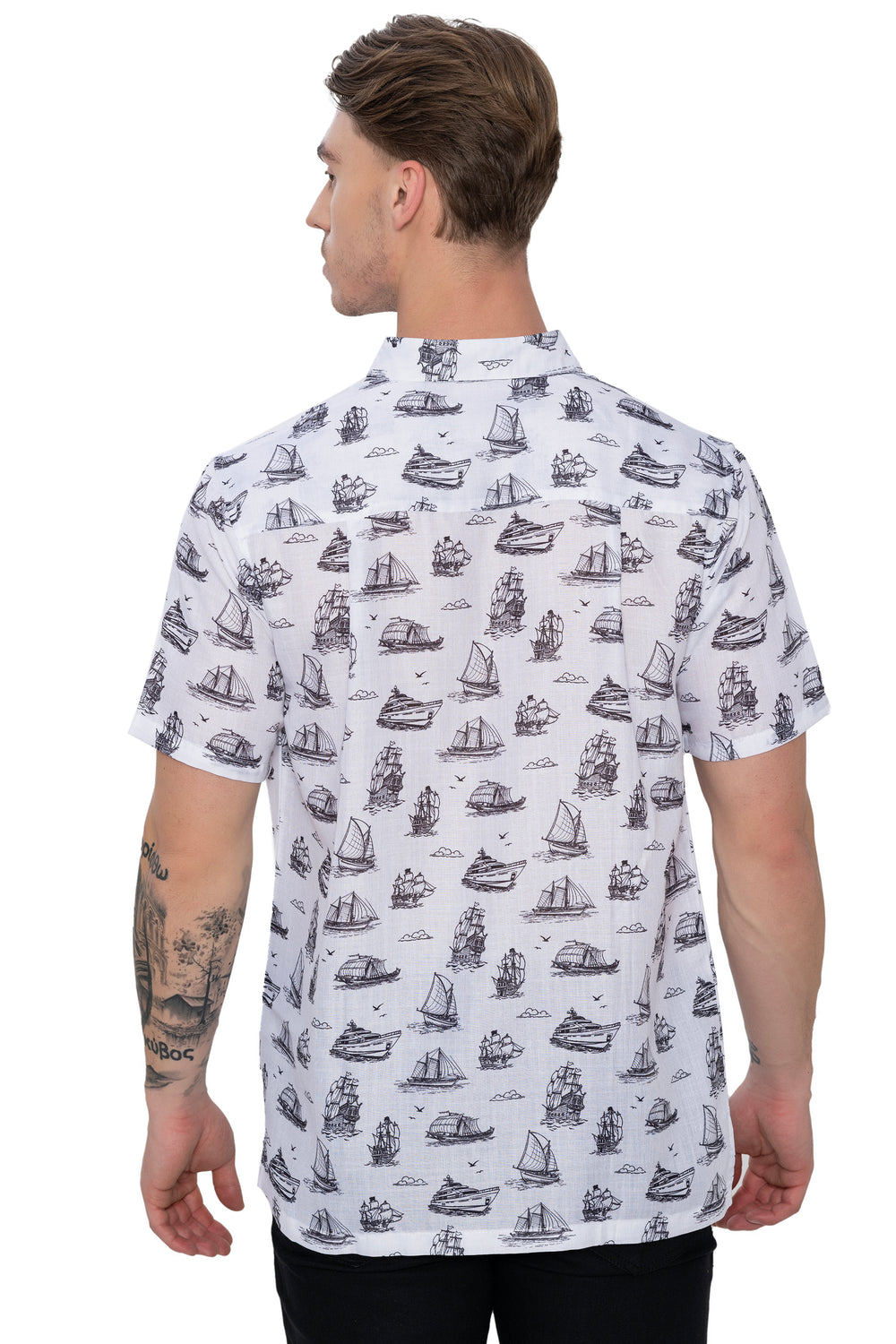 Happy Bay Men's Regular Fit Vacation Half Sleeve Beach Shirt White P00402