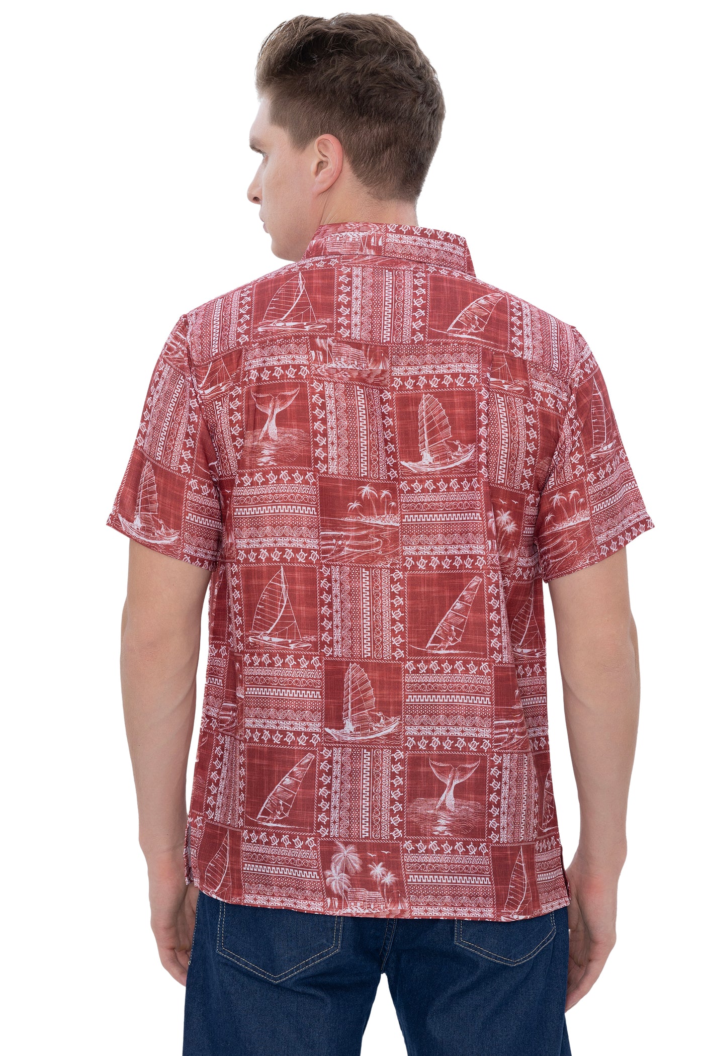 HAPPY BAY Linen Effect Mens Shirts Red Landscape P00406