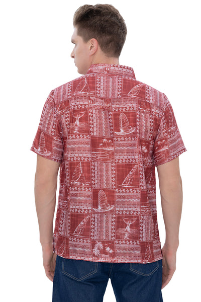 HAPPY BAY Linen Effect Mens Shirts Red Landscape P00406