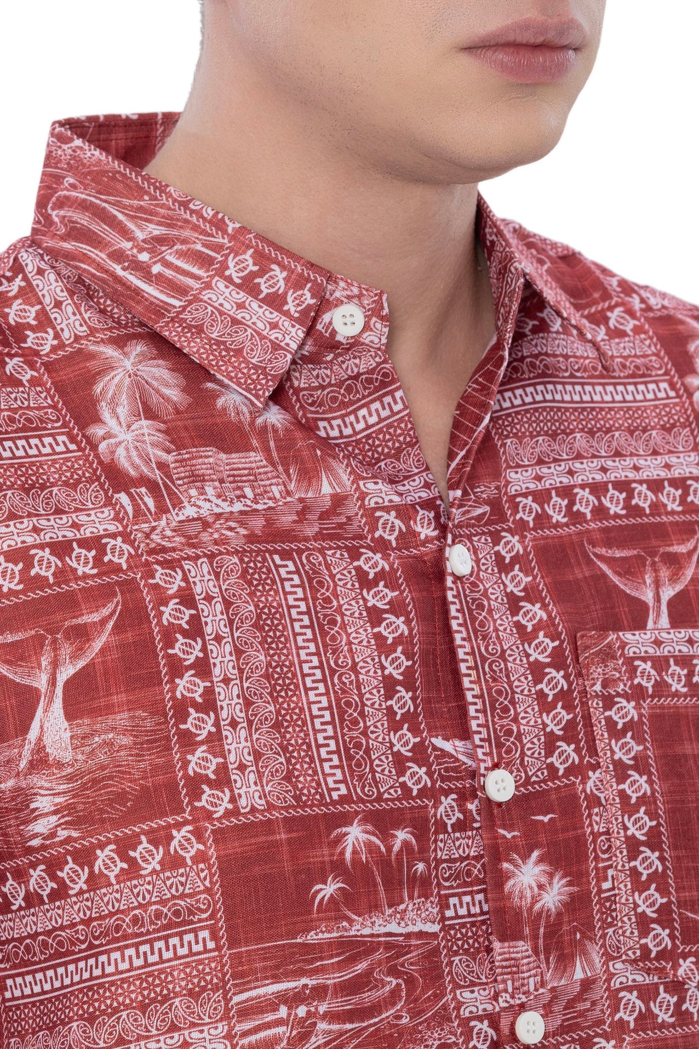HAPPY BAY Linen Effect Mens Shirts Red Landscape P00406