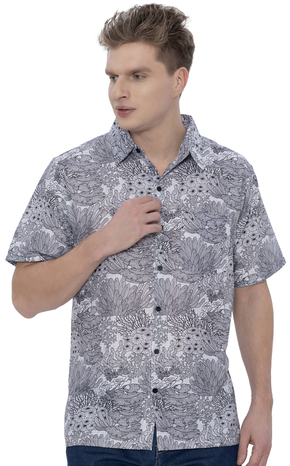 Men's Linen Effect Shirt “ Navy (P00407)