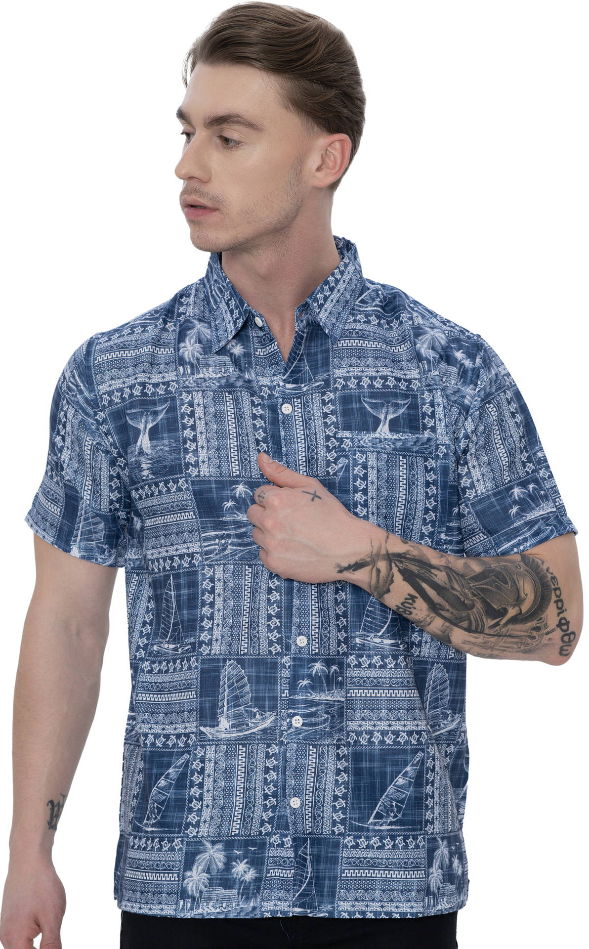 Men's  , Linen Effect Shirt  “ Multicolor (P00415)