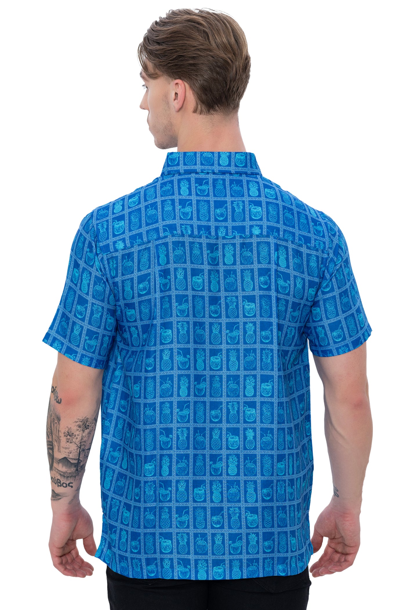 HAPPY BAY Linen Effect Mens Shirts Blue Pineapple P00424