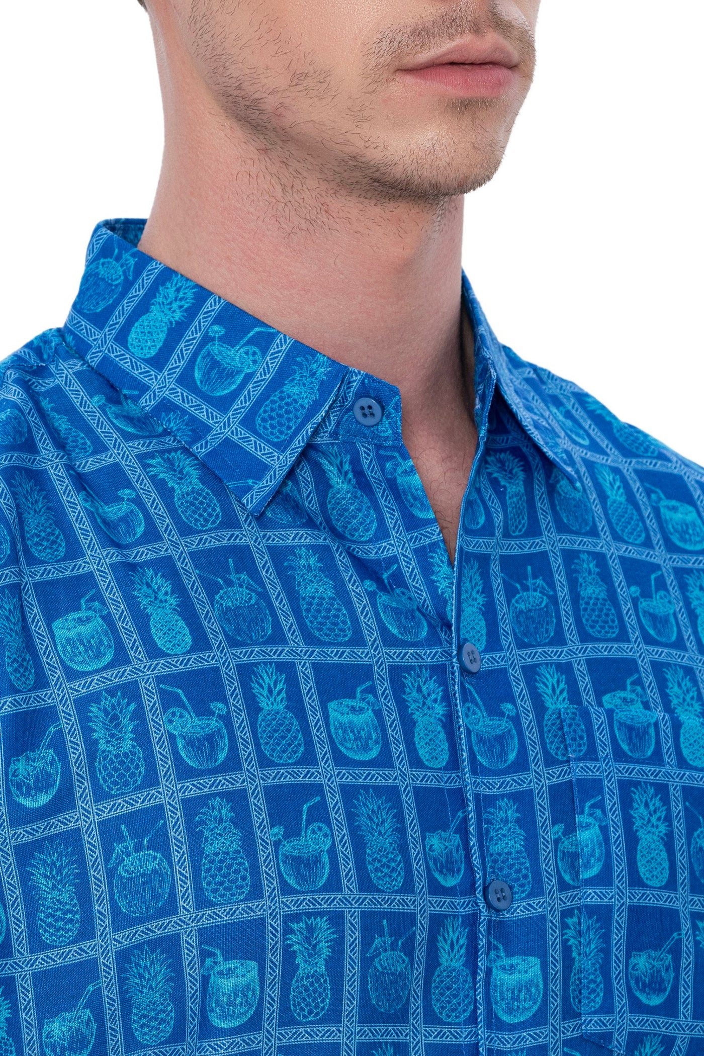 HAPPY BAY Linen Effect Mens Shirts Blue Pineapple P00424