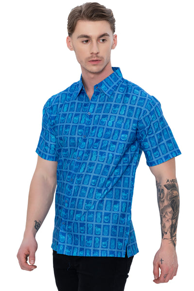 HAPPY BAY Linen Effect Mens Shirts Blue Pineapple P00424