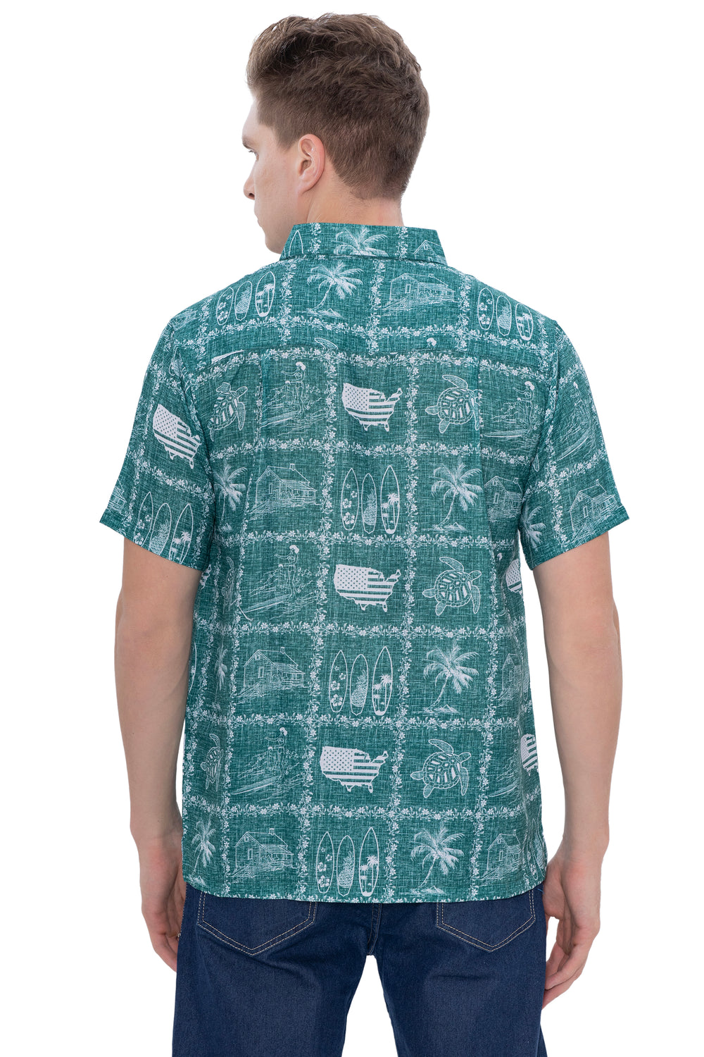 Happy Bay Men's Linen Blend Short Sleeve Party Button Down Shirt Teal P00429