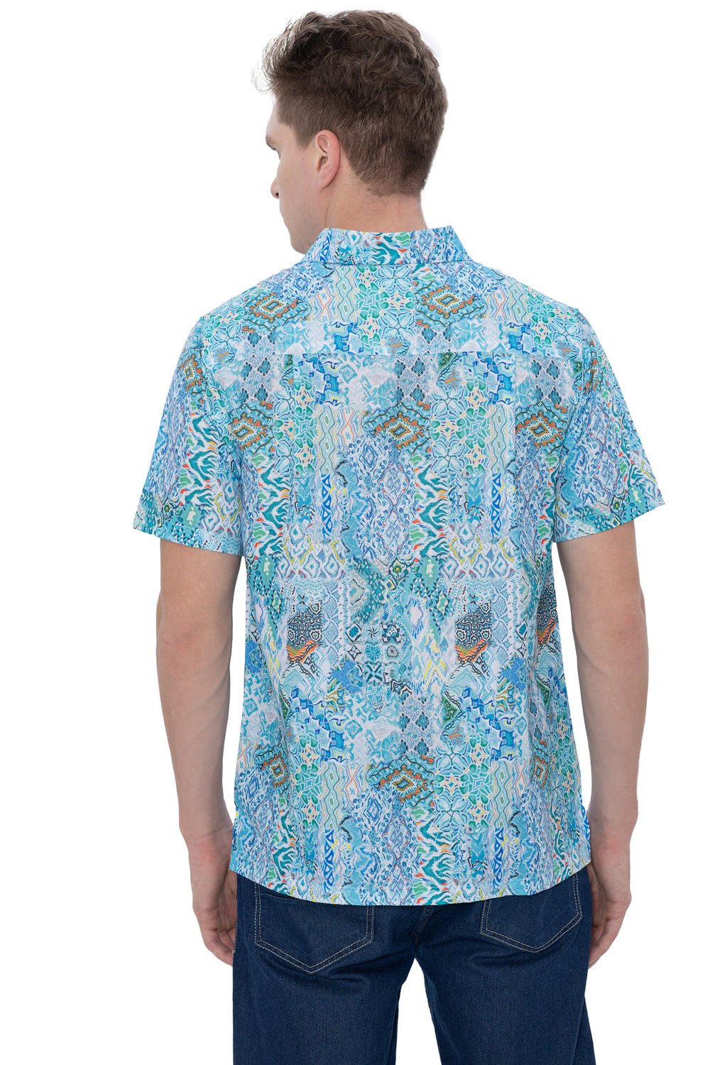 Happy Bay Men's Cotton Linen Half Sleeve Cruise Beach Shirt light-blue P00435