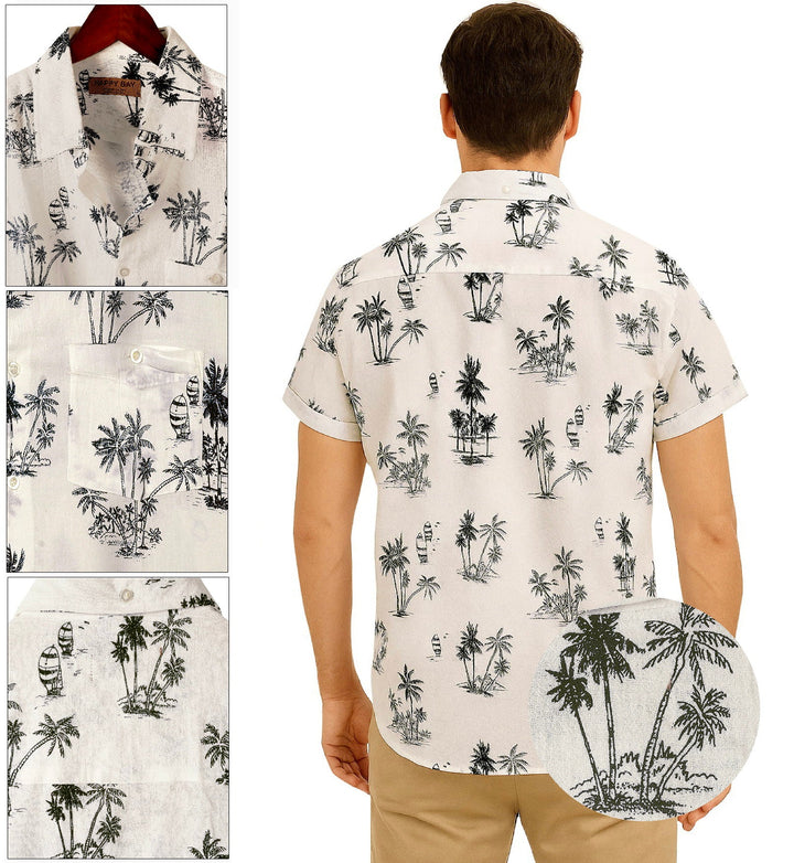 HAPPY BAY Mens Hawaiian Shirts Large Palm Tree White P00438