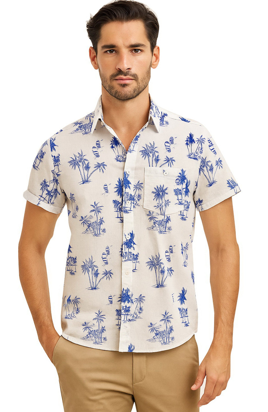 HAPPY BAY Mens Hawaiian Shirts Large Beach White P00439