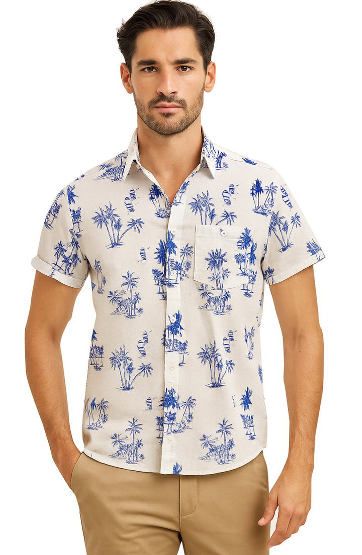 HAPPY BAY Mens Hawaiian Shirts Large Beach White P00439