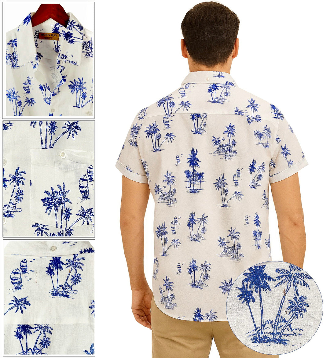 HAPPY BAY Mens Hawaiian Shirts Large Beach White P00439