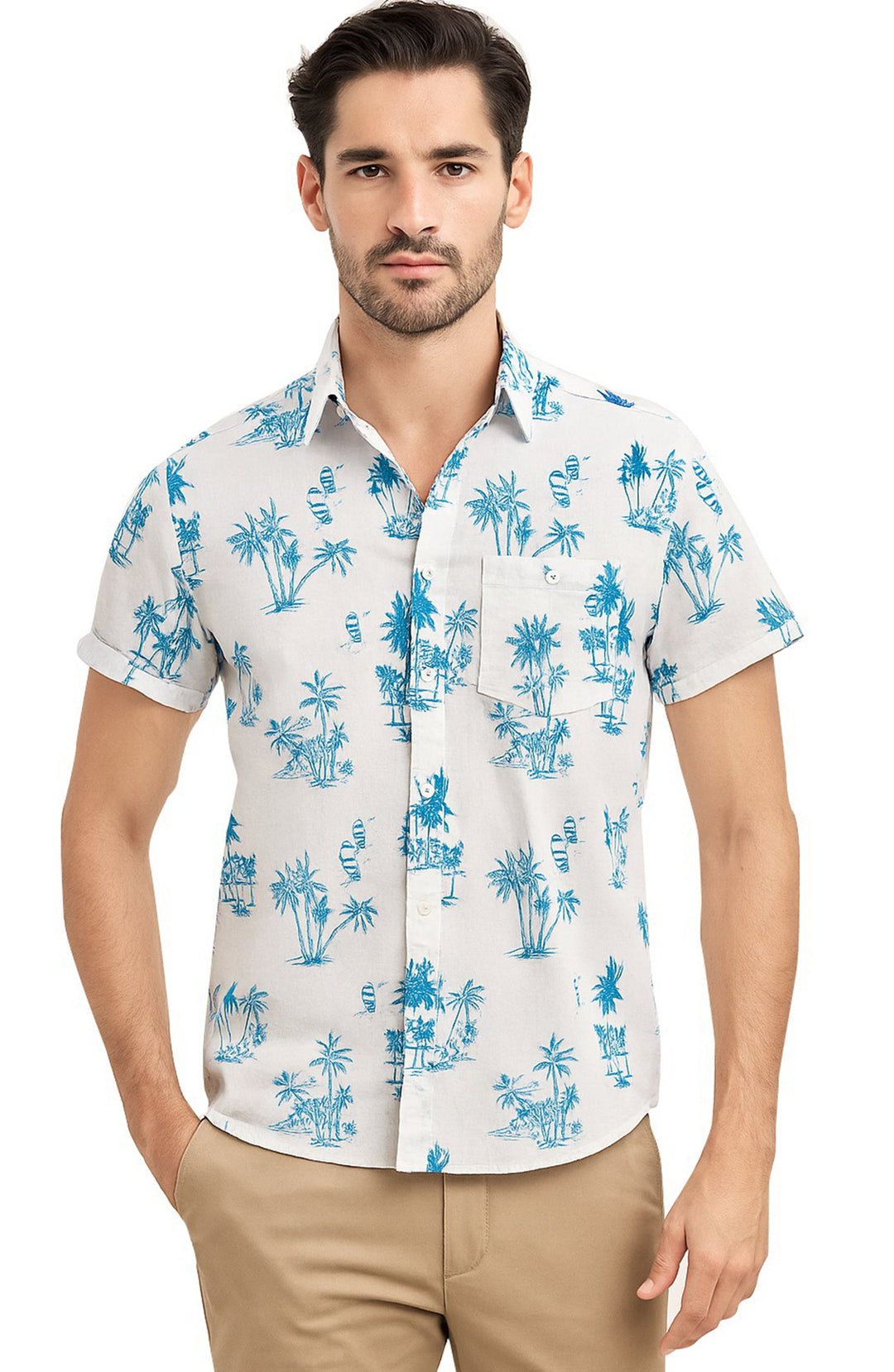 HAPPY BAY Mens Hawaiian Shirts T_Blue Palm Tree P00440