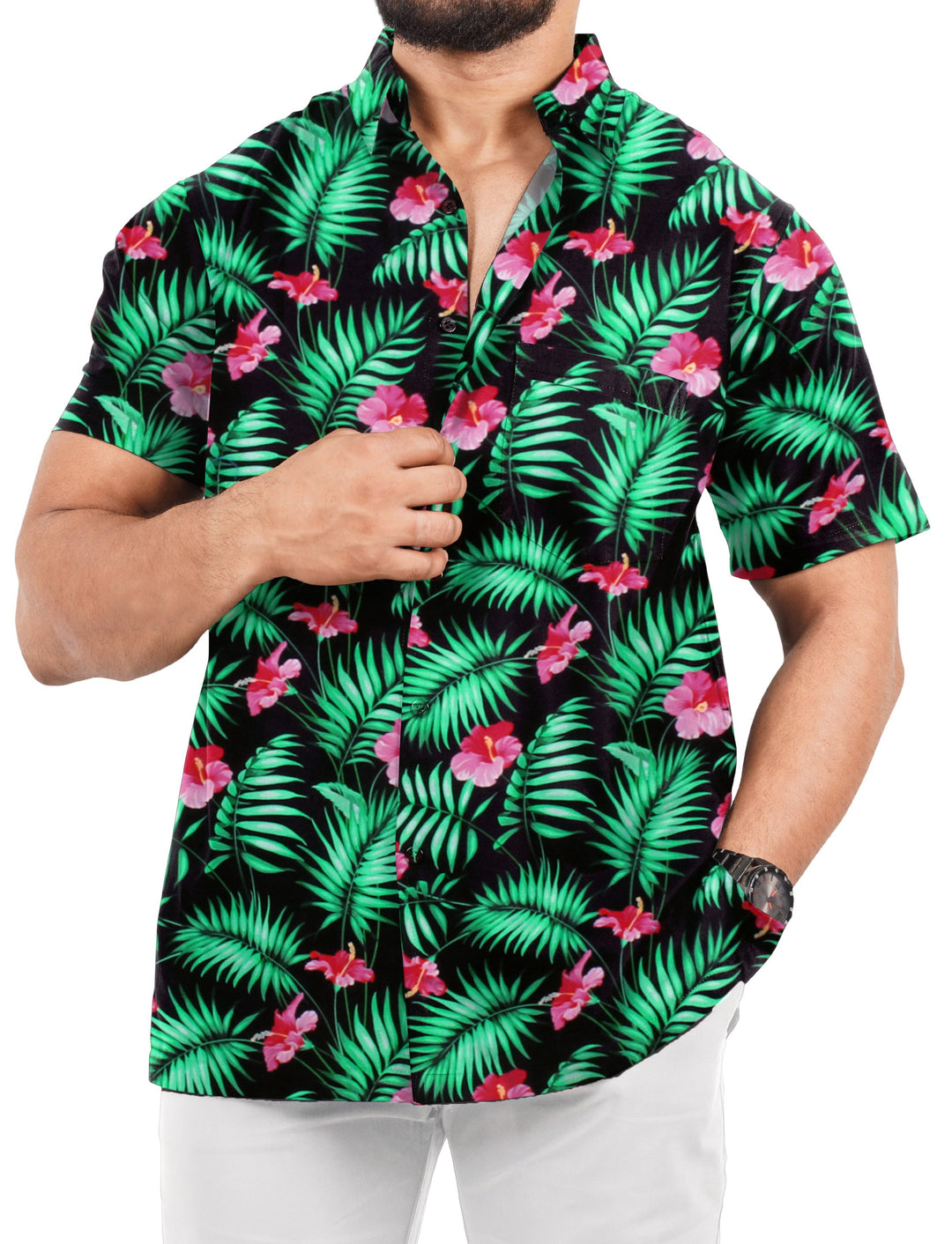 HAPPY BAY Mens Hawaiian Shirts Large Colorful Floral P00474