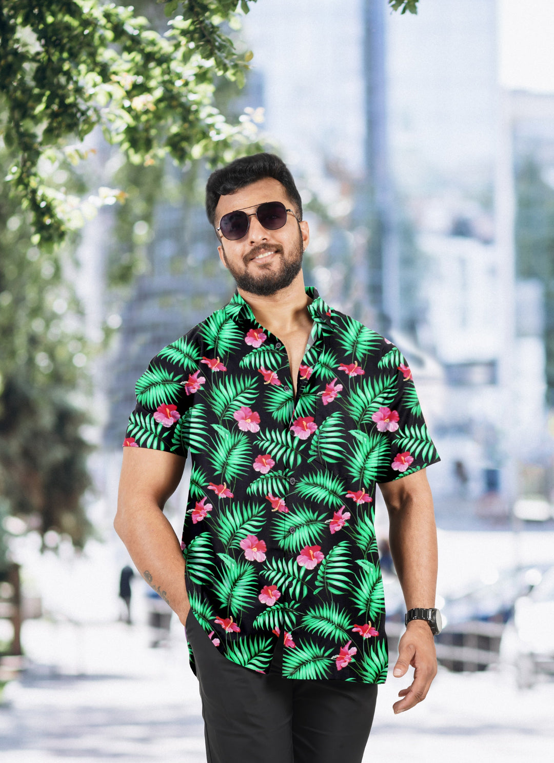 HAPPY BAY Mens Hawaiian Shirts Large Colorful Floral P00474