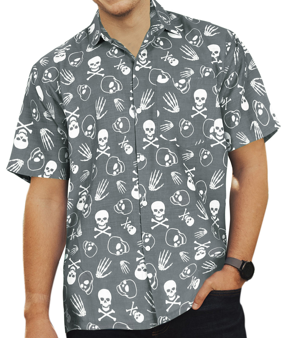 HAPPY BAY Men's Tropical Hawaiian Shirt Short Sleeve - Casual Beach Cruise Summer Party Button Down Shirt L Gray P00484