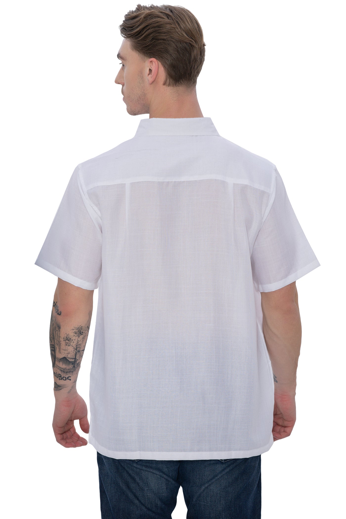 HAPPY BAY Mens Hawaiian Shirts Plain White P00487