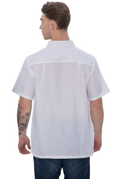 HAPPY BAY Mens Hawaiian Shirts Plain White P00487