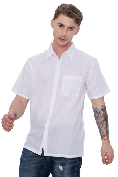 HAPPY BAY Mens Hawaiian Shirts Plain White P00487