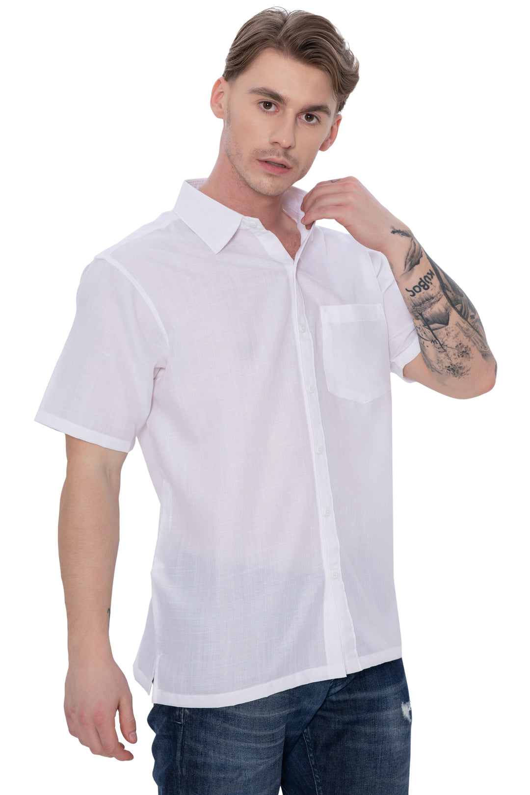 HAPPY BAY Mens Hawaiian Shirts Plain White P00487